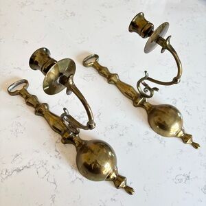 Vintage Pair of 12.25” Brass Scroll Candle Holder Wall Sconces